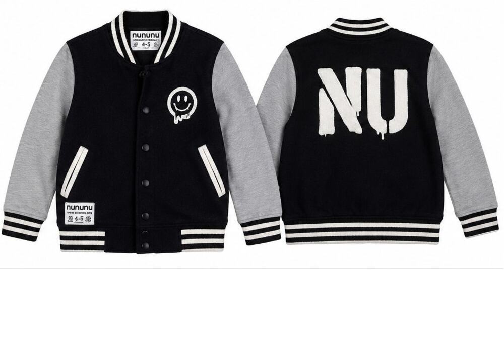 Nununu Kids Varsity Jacket Black Gray Size 4-5